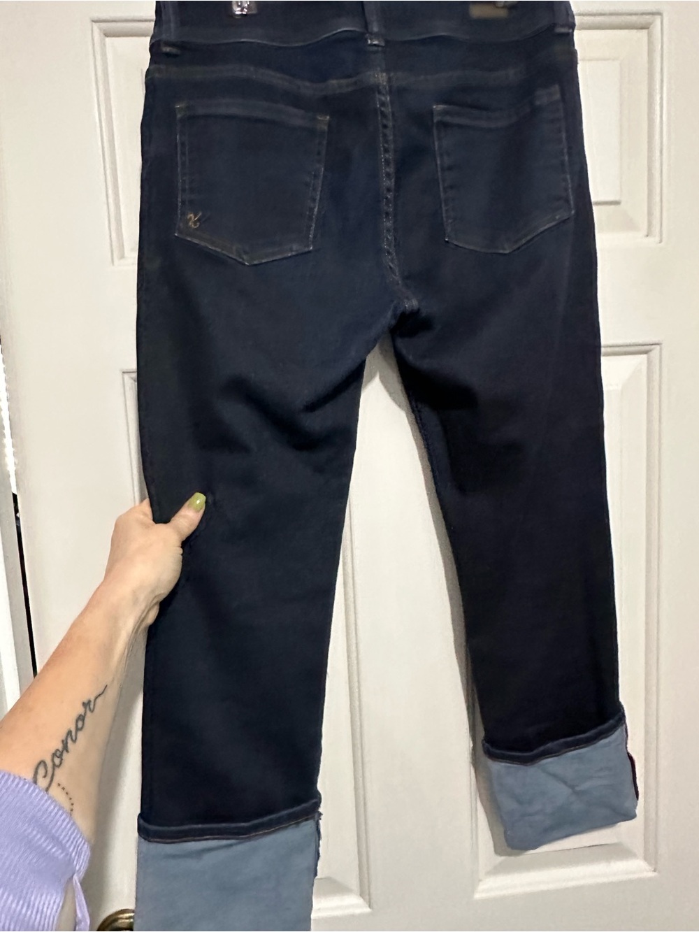 Kut from the Kloth Dark Blue Cropped Jeans with Red Cuff - Picture 2 of 10